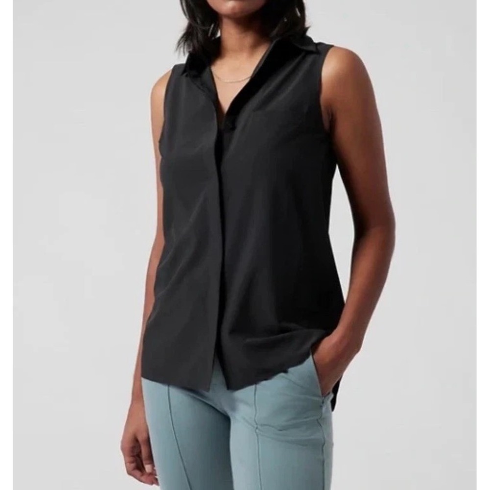 ATHLETA Urbanite II Tank Top Black Travel Work Commute sz Extra Small hi low hem